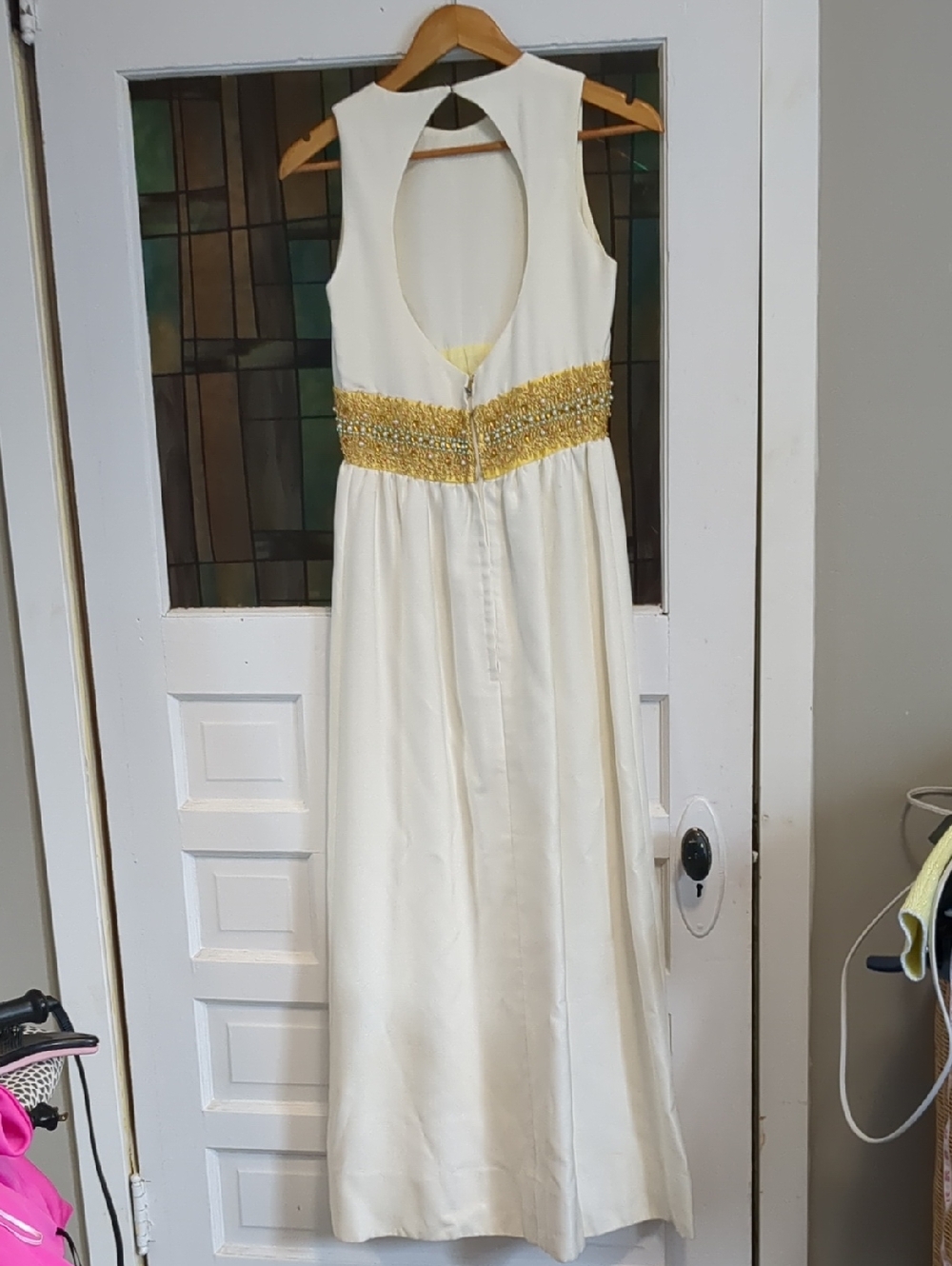 1960's Cream Dress with Gold Embellished Waist